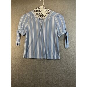 Como Black Striped Shirt Womens  3/4 Sleeve‎ Size Large
